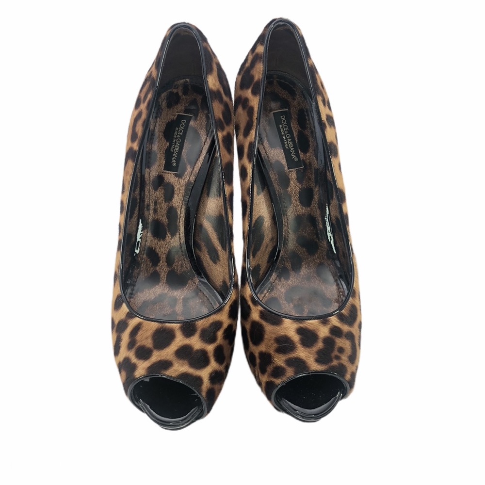 Dolce & Gabbana Leopard Haircalf Peep-Toe Pumps - Brown & Black - Picture 2 of 8